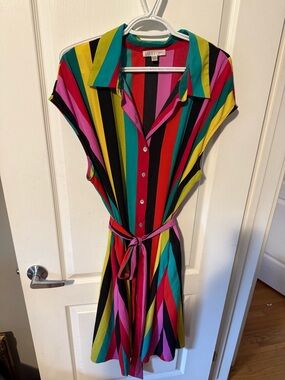 Vintage Spense Multicolor Vertical Stripe Midi Dress